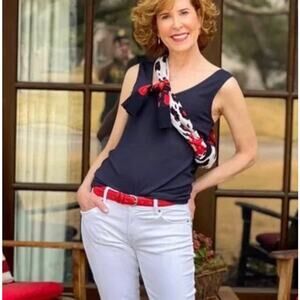 Cabi Small Busy Tank Ribbed Muscle Tank Top Blue Rayon Blend Pullover Stretch